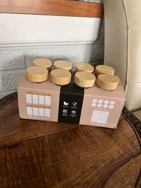 Bamboo Lid Spice Jars Set - Natural Beige